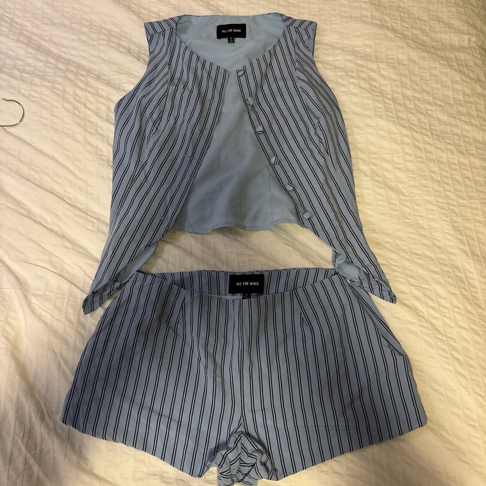 Blue Striped Sleeveless Pajama Set
